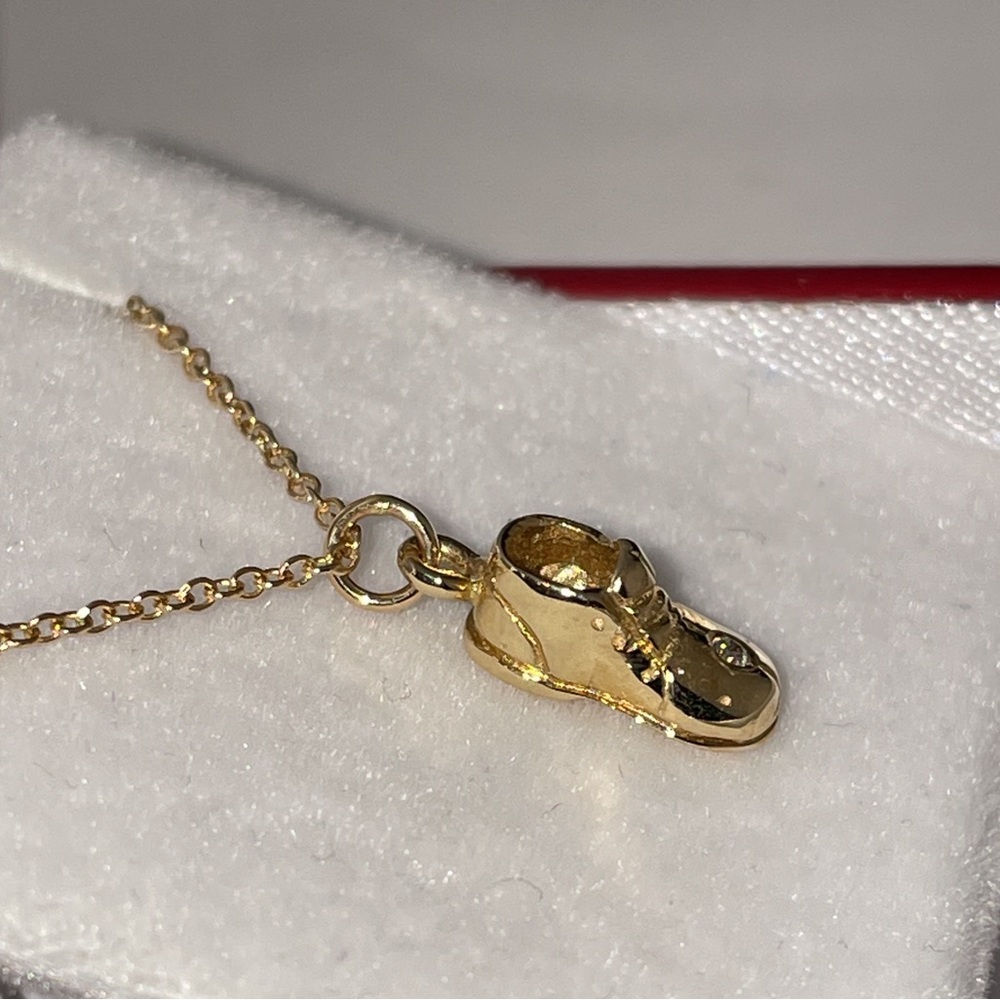 14K Yellow Gold Diamond XS Baby Shoe Bootie Pendant Charm Necklace Lizzie Scheck
